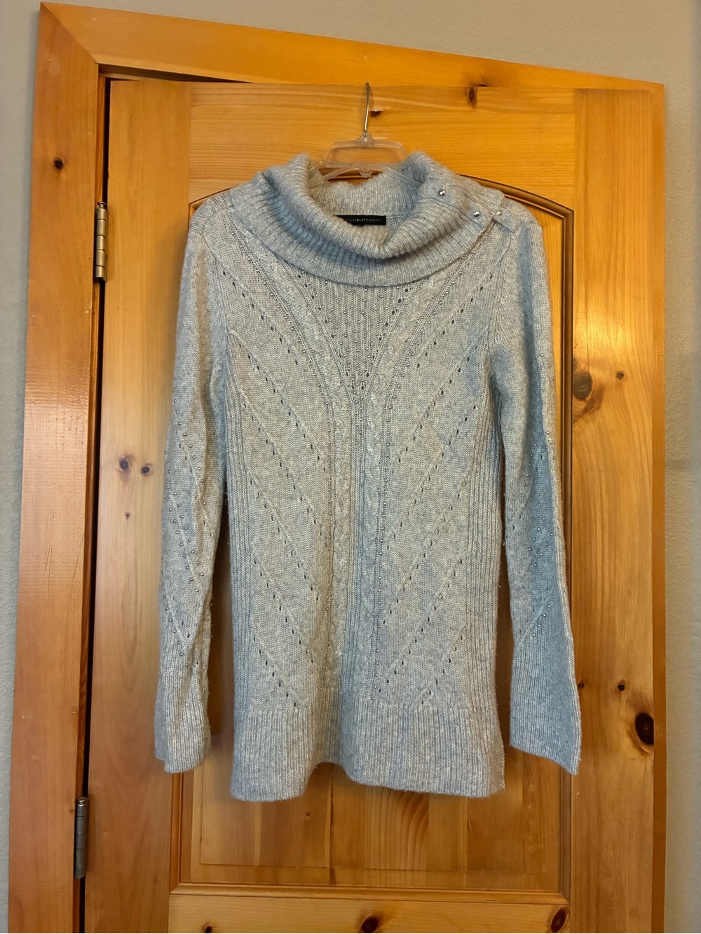 White House Black Market Light Gray Cowl Neck Cable Sweater